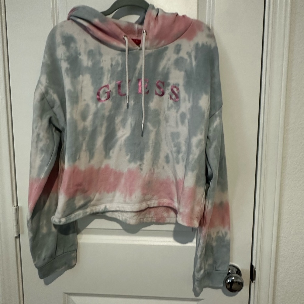Guess Tie-Dye Cropped Hoodie with Guess logo